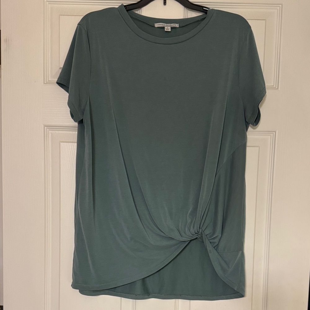 Green Envelope Sage Twist Hem Tee